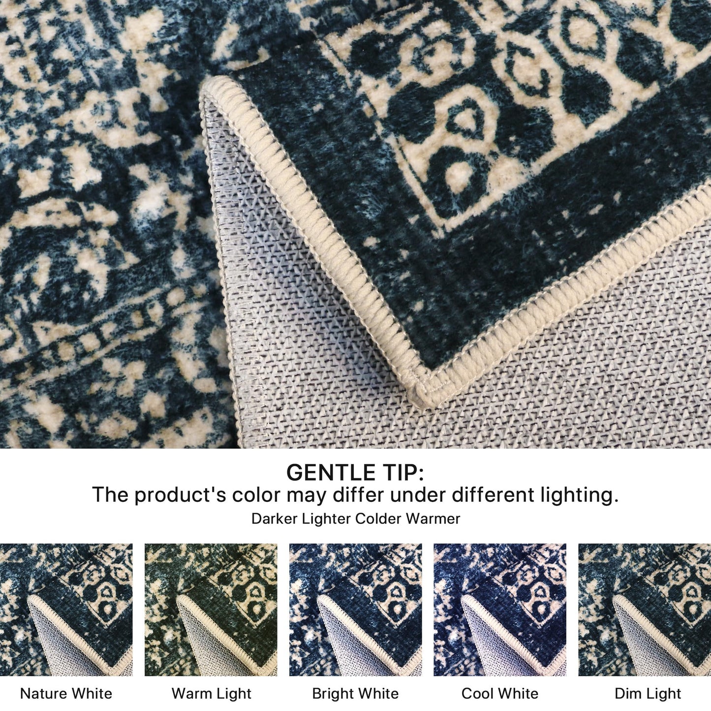 Bavni 8x10 Area Rugs for Living Room, Machine Washable Rug Lightweight Low Pile, Non Slip Boho Rugs with Rubber Backing, Floral Print Carpet for Bedroom Dinning Room, Tulip Blue