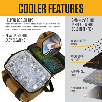 Carhartt Insulated Two Compartment Cooler, Durable Water Repellent Material W/Front Zippered Pocket for Camping, Beach & Travel, 24 Can, Black