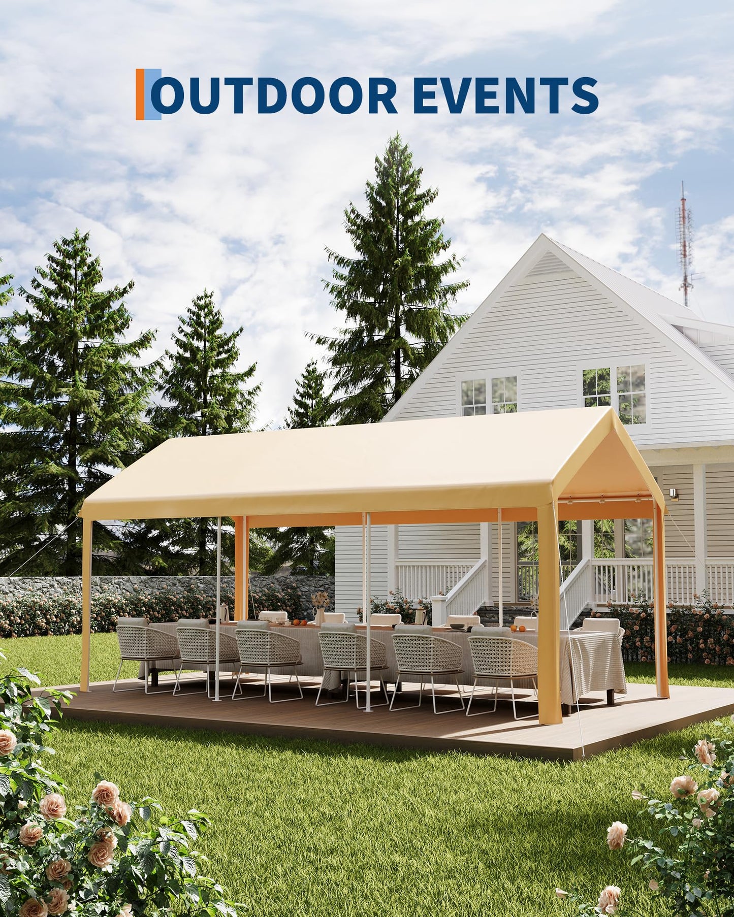 GAOMON 10X20 Carport, Heavy Duty Carport,Car Canopy Garage Boat Shelter Party Tent, Waterproof Portable Car Canopy for Truck, Boat, SUV，Grey/Yellow