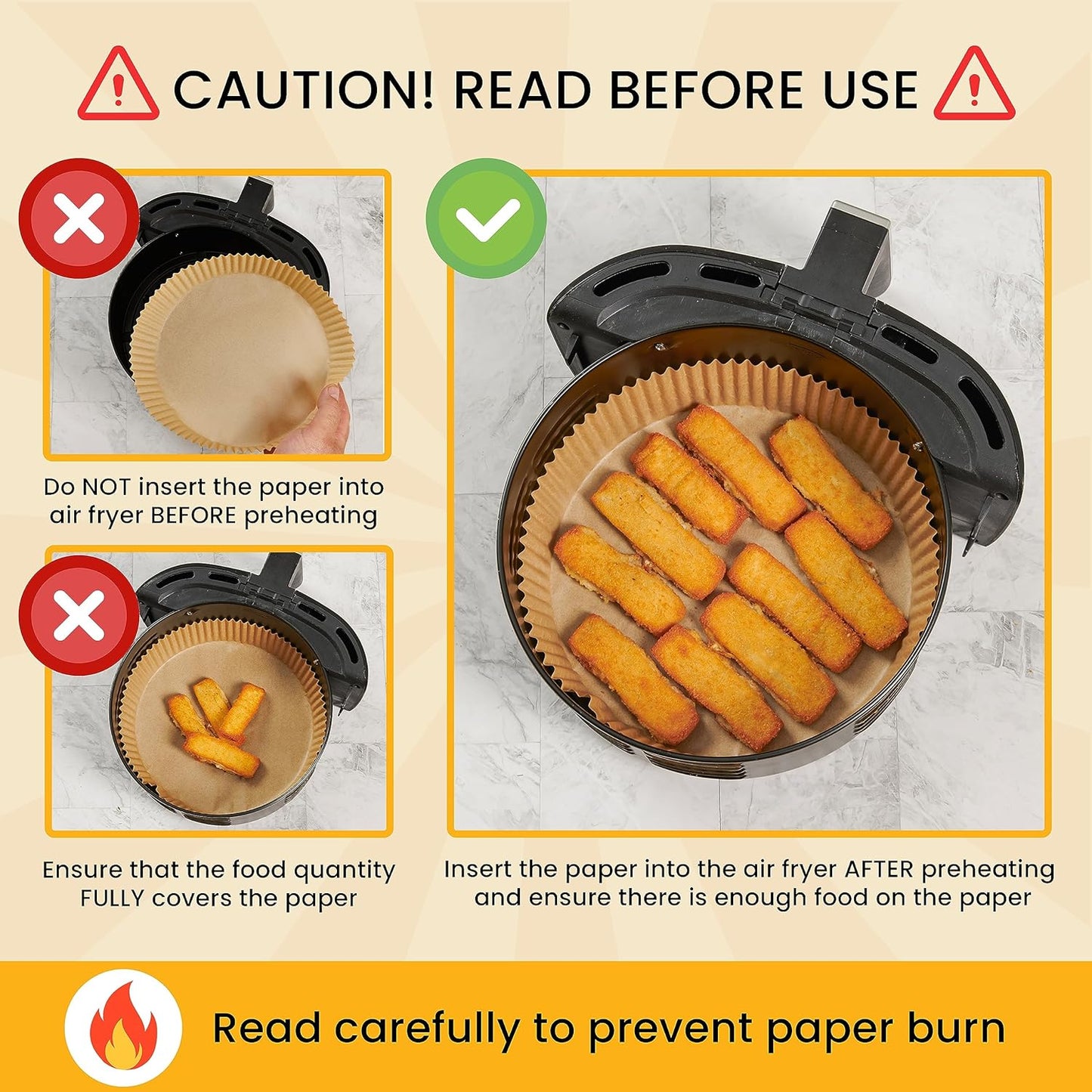 Baker's Signature Air Fryer Liners - 125 Pcs Round Disposable Non-Stick Paper | 8 Inch for 5-8 Qt Baskets