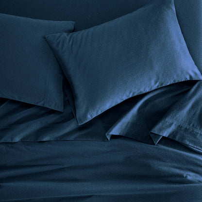 Superior Paisley or Solid Flannel Cotton Sheet Set, Fuzzy Warm Sheets, Traditional Bohemian Bedding, Includes 1 Flat Sheet, 1 Elastic Deep Pocket Fitted Sheet, 1 Pillowcase, Twin XL, Navy Blue