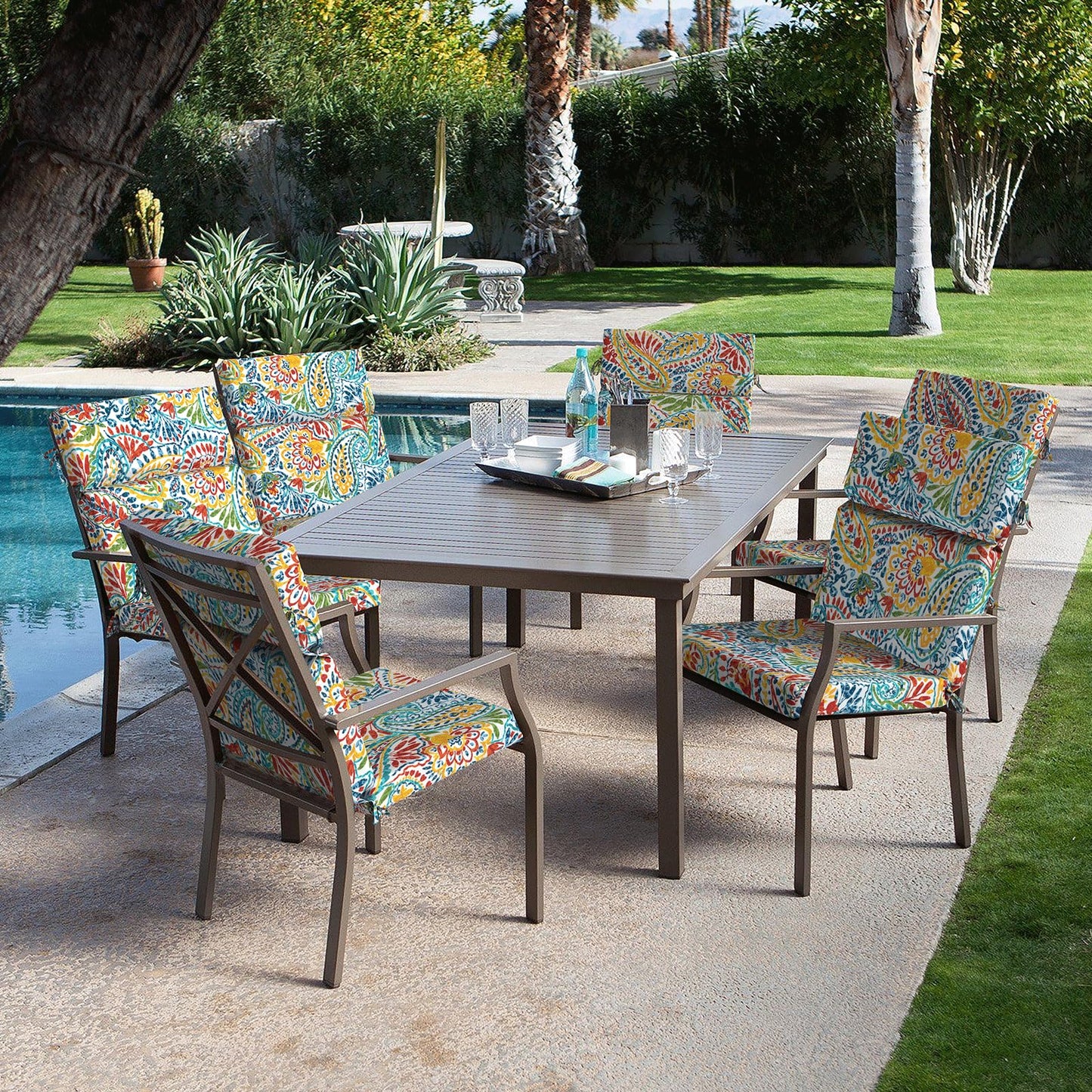 DYTXIII Outdoor High Back Chair Cushions Set of 2, 44"x22" Water Repellent Patio Seat Cushions with Elastic Sponge, All Weather Chair Pads for Rocking, Dining Chairs, Patio Furniture - Paisley Multi