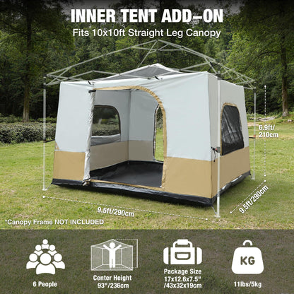 REDCAMP Canopy Camping Tent for Pop Up Canopy Tent, Inner Tent with Mesh Window, Converts Straight Leg 10'x10' or 10'x20' Canopy into Camping Tent, Fits 4-6 Person, Khaki(Frame/Shelter NOT Included)