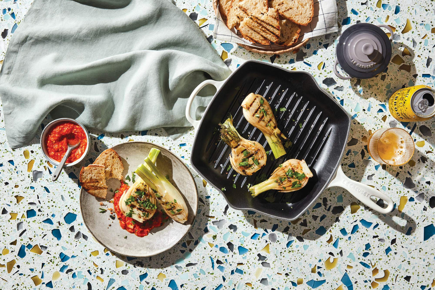 Le Creuset Enameled Cast Iron Signature Square Skillet Grill, 10.25", White