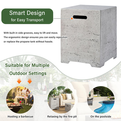 Merax Outdoor 15.75''MGO Propane Tank Cover Table, Propane Tank Holder with Handles on Both Sides & Groove Hole at The Bottom,Fire Side Table for Gas Fire Pits,No Assembly Needed, Light Gray