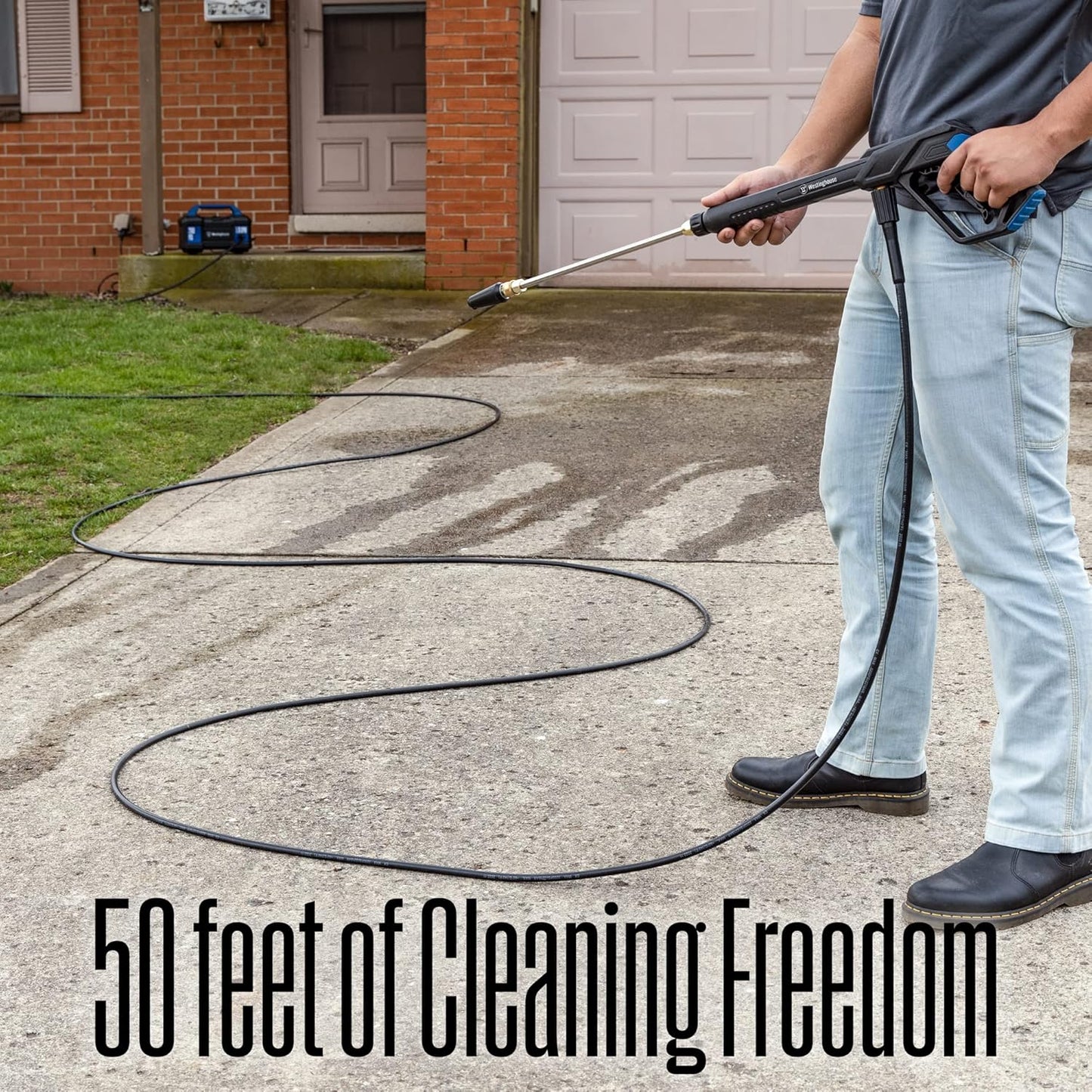 Westinghouse 50 Ft PVC Pressure Washer Hose - 3400 Max PSI | Compatible with Gas & Electric Washers
