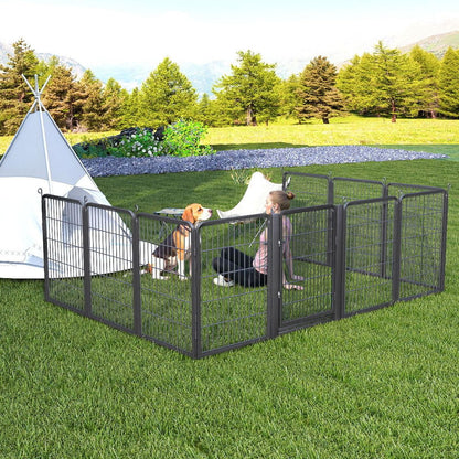 1R2P3I Dog Playpen Outdoor with Low Threshold Gate, 32 inch 10 Panels Dog Play Pen Indoors, Heavy Duty Metal Puppy Playpen Dogs Pen, Rust-Resistant Pet Playpens for Yard RV Camping