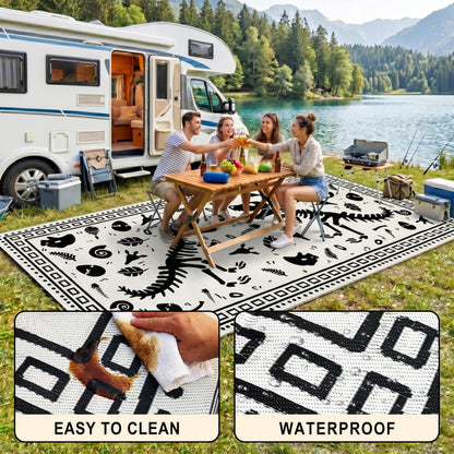 CircleRoad RV Outdoor Rug 9x18 Waterproof Patio Rug Mat with 4 Stakes UV Resistant Reverisble Plastic Straw Outdoor Rug with Carry Bag for RV Camping Picnic Beach Backyard