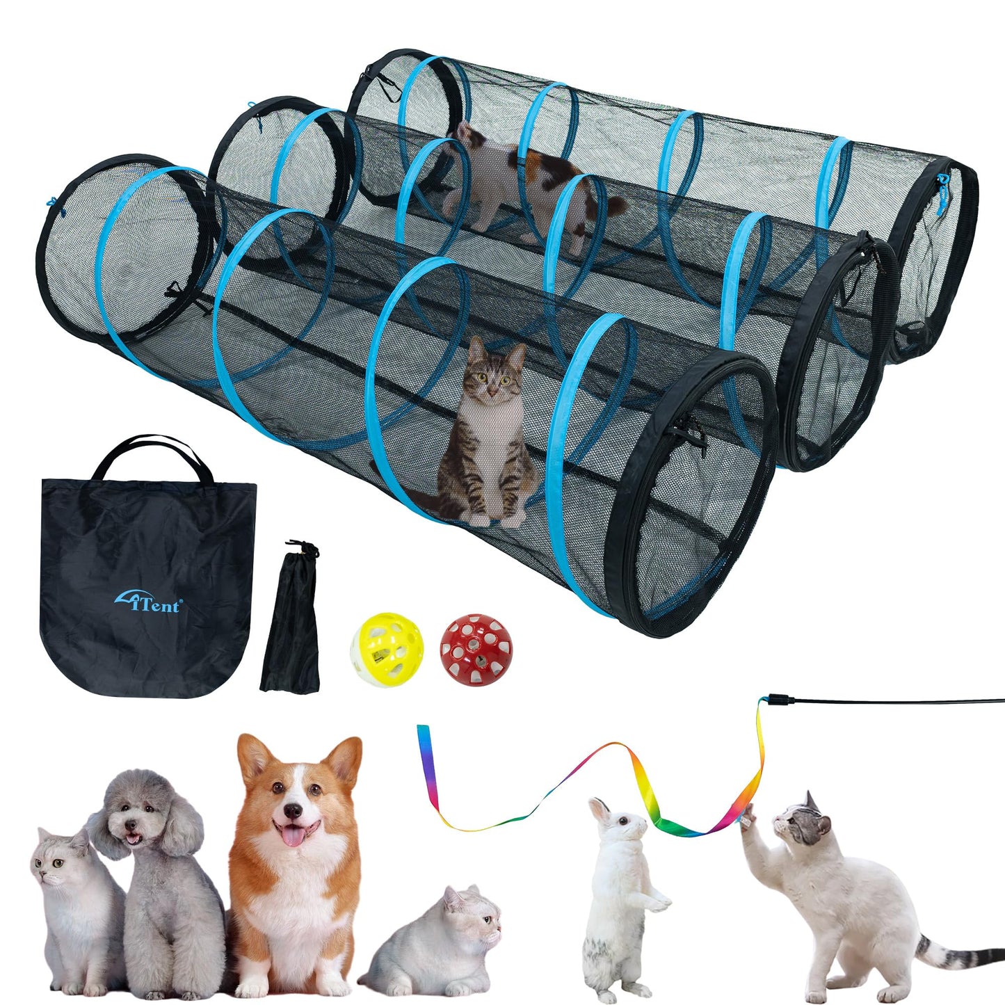 Extra Large Catio Outdoor Cat Enclosure,3 Tier Cat Tower Tent Weatherproof & Sunproof with 3 Doors(with Two Kinds of Canopies), Foladable and Portable Plus Run Tunnel(3 Packs).