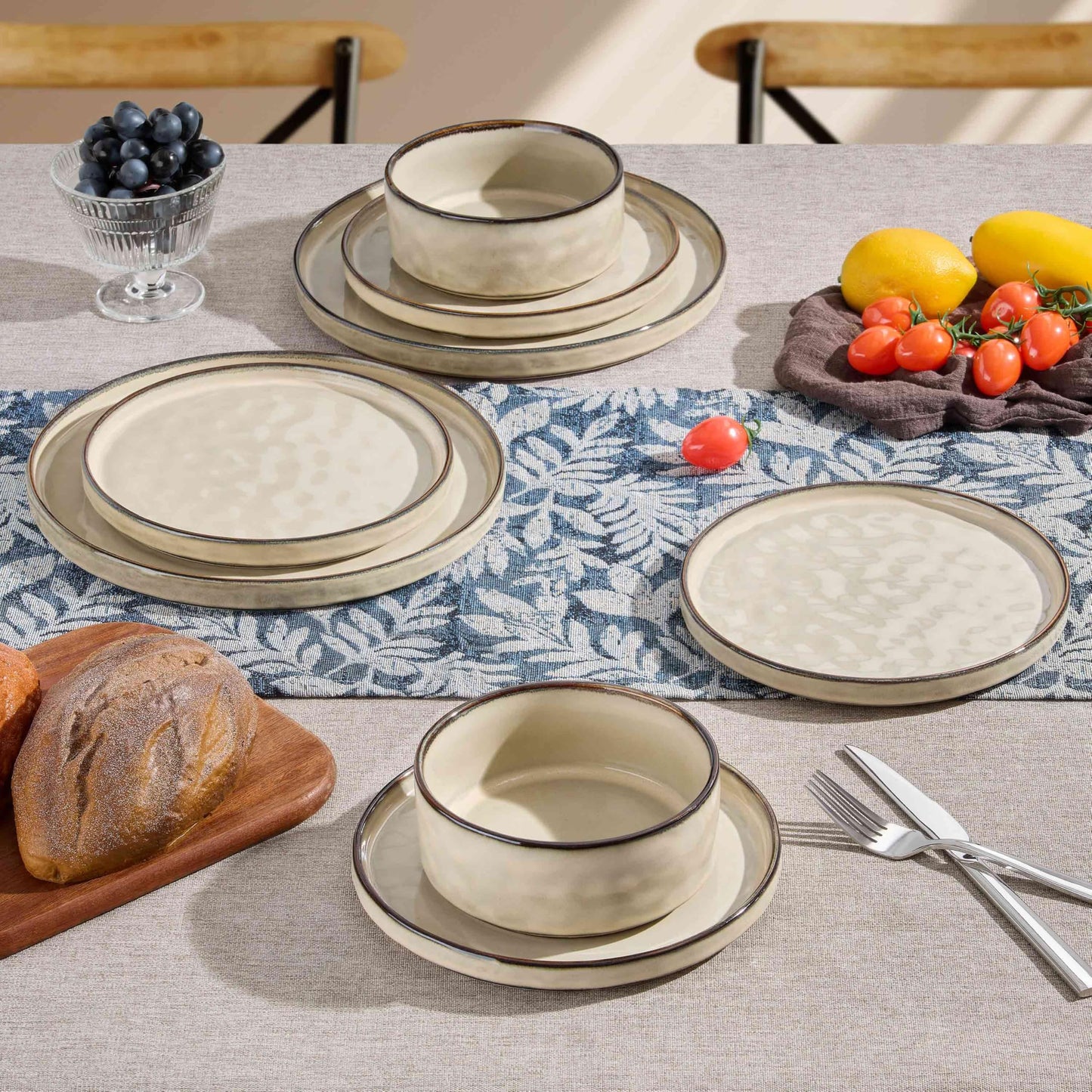 Herogo 12 Pieces Dinnerware Sets, Plates and Bowls Sets Service for 4, Modern Stoneware Dining Dishes, Dishwasher & Microwave Safe, Starry Blue