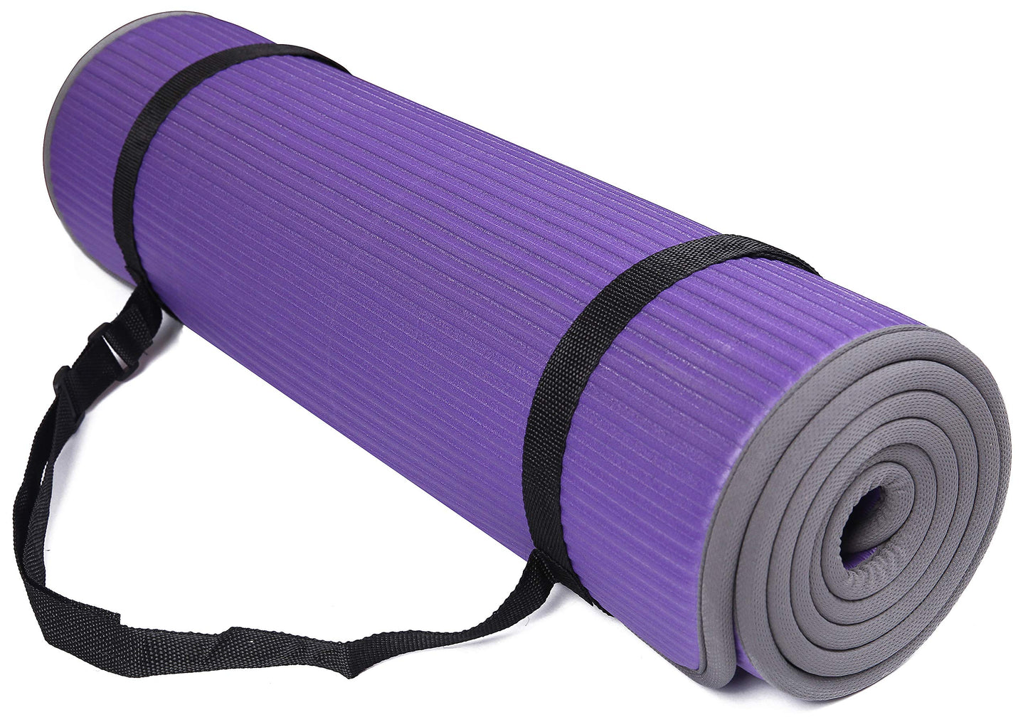 Fitvids All-Purpose 2/5-Inch (10mm) Extra Thick High Density Anti-Slip Exercise Pilates Yoga Mat with Carrying Strap Purple