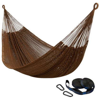 CHULIM Handwoven Mayan Hammock with 10ft Tree Straps, 550lbs Capacity Soft Rope Double Hammock, Portable Outdoor Hammock with Carry Bag for Camping Backyard Beach - Coffee
