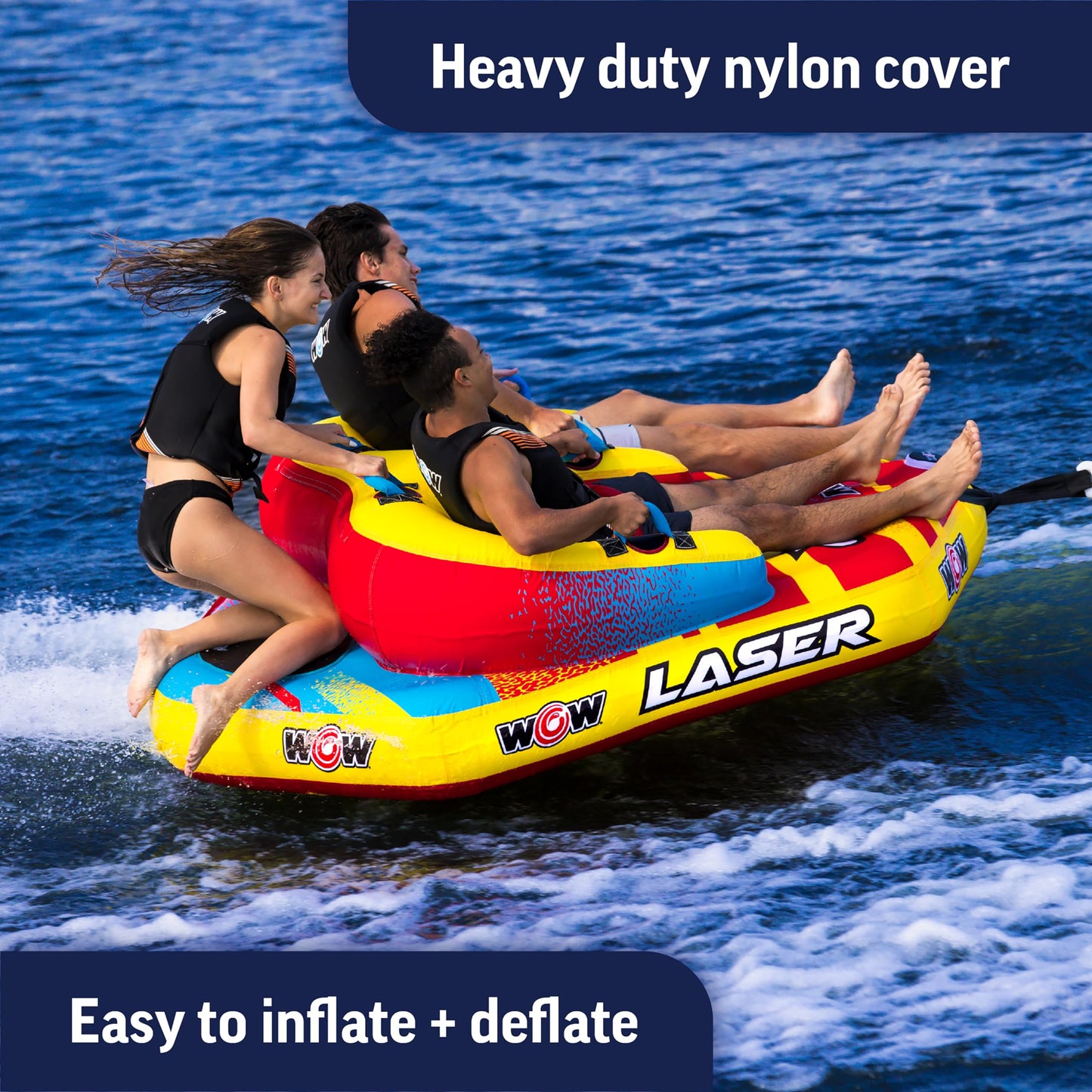 Wow Sports Laser Towable Tube - 1-3 Person - 510 lb Capacity - for Boating - Youth & Adults