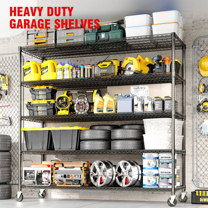 PeacefulHues 82.6" H Storage Shelves 3300LBS Heavy Duty Shelving Unit with Wheels & Feet, 5-Tiers Garage Shelving for Pantry Garage Kitchen Home Commercial, 82.6" H x 59" W x 23.6" D