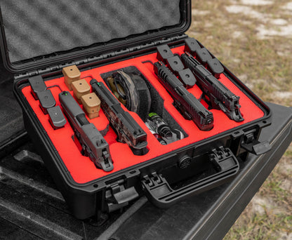 4 Pistol 12 Magazine Doro Gun Case with Custom MyCaseBuilder Foam Insert | Waterproof, Heavy Duty | Tactical Firearms, Ammunition and Accessory Holder | Hard Gun and Magazine Case | 18 x 14 x 7 Inches