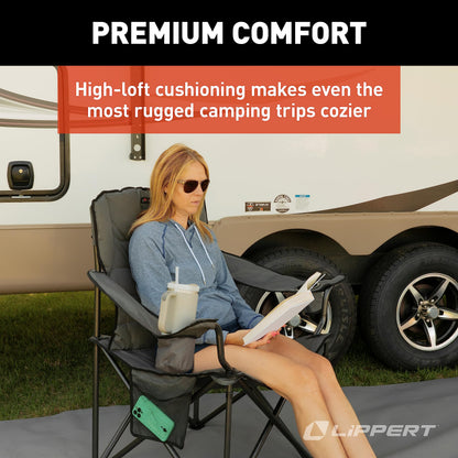 Lippert Campfire Deluxe Folding Chair - Mossy Oak Original Bottomland Camo, High-Loft, Foldable Cushion Chair, Dual Cup Holders, Durable 600D Outdoor Polyester Fabric, 500 lb. Capacity - 2023053729