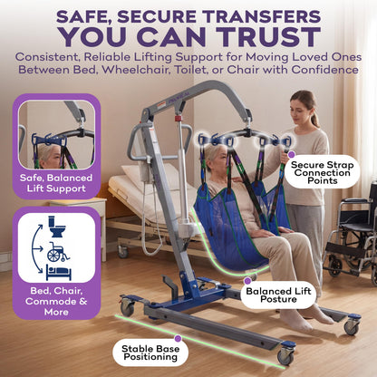 ProHeal Electric Lift - Safe and Easy Full Body Patient Transfer Lifter for Home Use and Facilities - Floor, Low Bed and Chair Lifting, 500 Pound Weight Capacity, 6 Point Spreader Bar