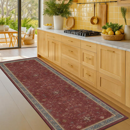 Turkish Kitchen Runner Rugs by [Brand Name] - Non-Skid & Washable | Dark Red, Ideal for Hallway & Bedroom
