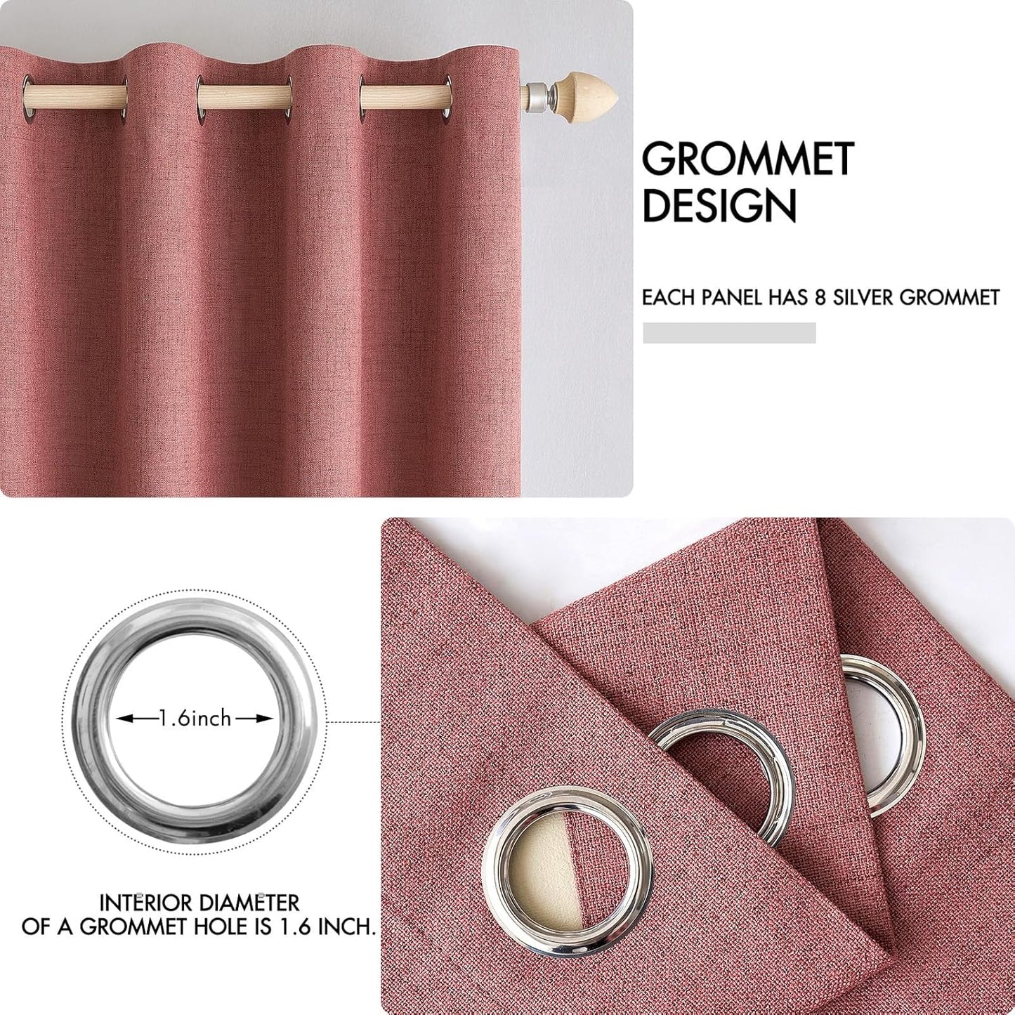 MIULEE Blackout Linen Textured Curtains - Thermal Insulated Dusty Rose Grommet Drapes | 52 x 84 Inch (2 Panels)
