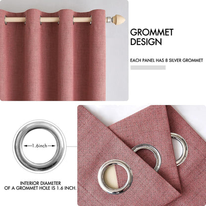 MIULEE Blackout Linen Textured Curtains - Thermal Insulated Dusty Rose Grommet Drapes | 52 x 84 Inch (2 Panels)