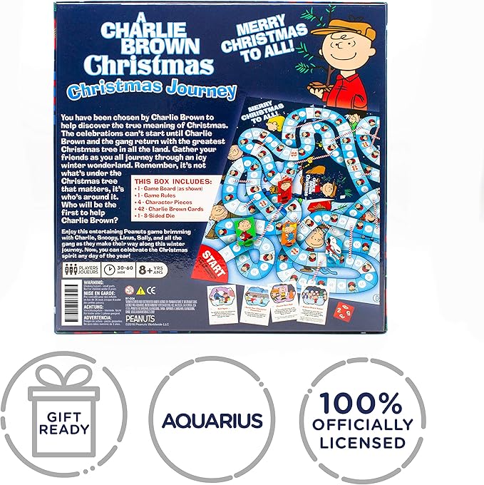 Aquarius Charlie Brown Christmas Journey Board Game- Fun for Kids &amp Adults - Officially Licensed Peanuts Merchandise &amp Collectibles Blue White
