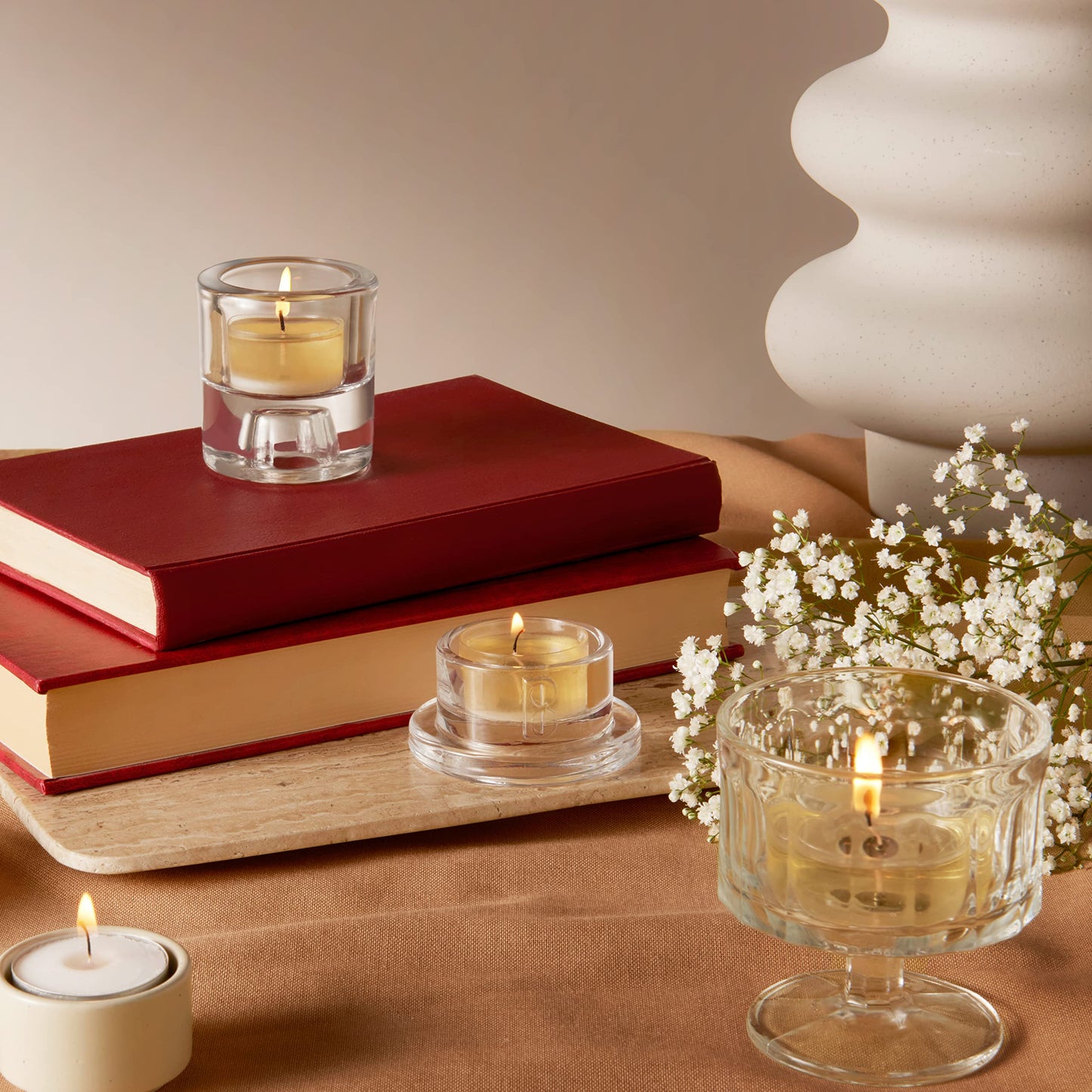 Bolsius Tealight Candles - Clear Cup - White - Box of 24 Transparent Tealights - Long Burning Time of 6 Hours - Unscented - Smokeless - Includes Natural Vegan Wax - No Palm Oil, Packaging May Vary