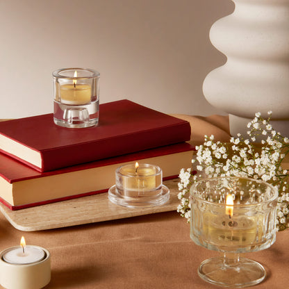 Bolsius Tealight Candles - Clear Cup - White - Box of 24 Transparent Tealights - Long Burning Time of 6 Hours - Unscented - Smokeless - Includes Natural Vegan Wax - No Palm Oil, Packaging May Vary