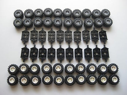 LEGO City - Wheel Tire and Axle Set - Black White and Light Gray 100 Pieces Total
