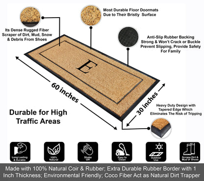 A1HC Natural Coir & Rubber Large Monogrammed Doormat, Thick Durable Entry Mats for Entrance Heavy Duty, Thin Profile, Long Lasting Front Door Mat - 30"x60"