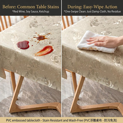 FAVE Gold Tablecloth Waterproof PVC Table Cover Wipeable Easy Clean for Kitchen Dining Table, Golden Rose Pattern 55x78 Inches for Wedding Banquet Birthday Party Restaurant Decors