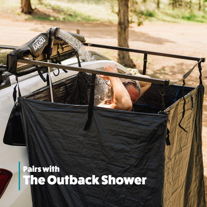 Kakadu Outback Shower Vehicle Tent, Camping Privacy Shelter, Bathroom Tent for Cars – with Roof, LED Light, BlockOut® Technology, Towel Rod, Storage System