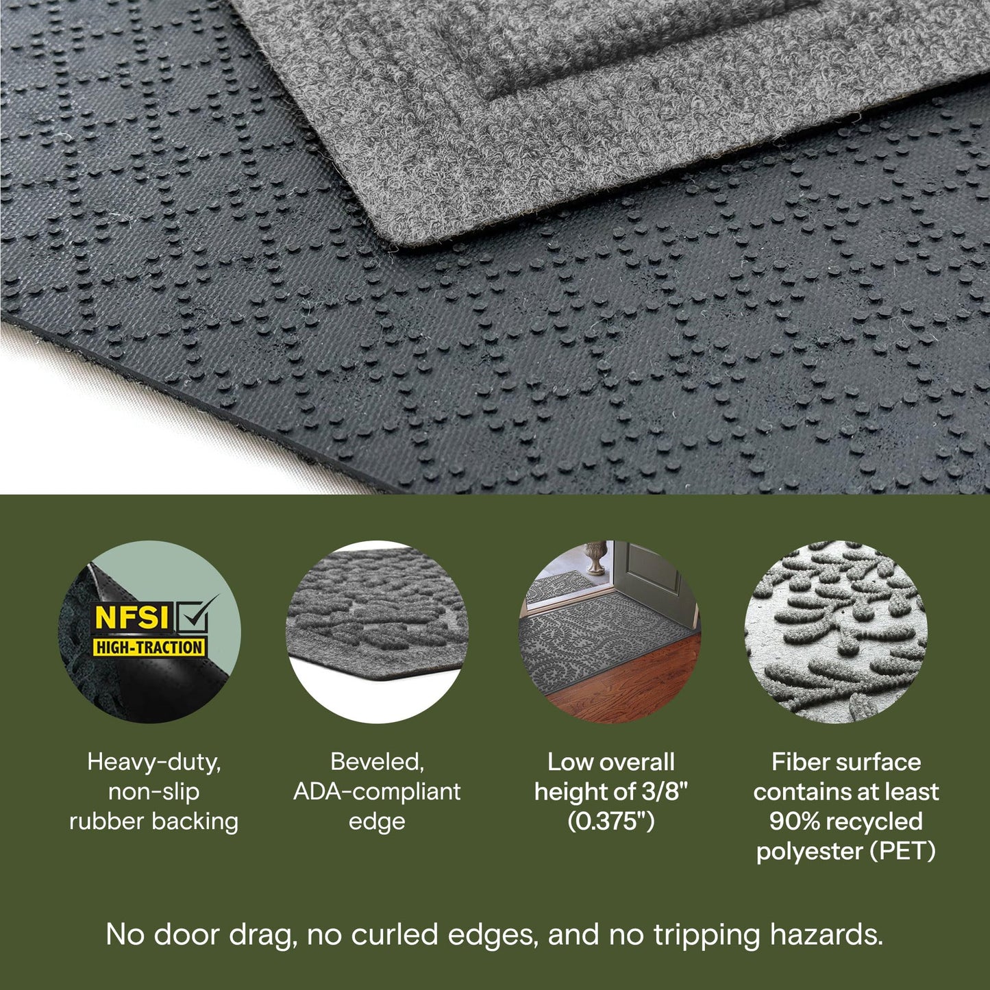 WaterHog Boxwood Front Door Mat Indoor Outdoor Entrance, Absorbent All-Weather Doormat with Non-Slip Rubber Backing, Dirt & Moisture Trapper, Low Profile & Easy Clean, Made in USA, 35"x59" Medium Grey