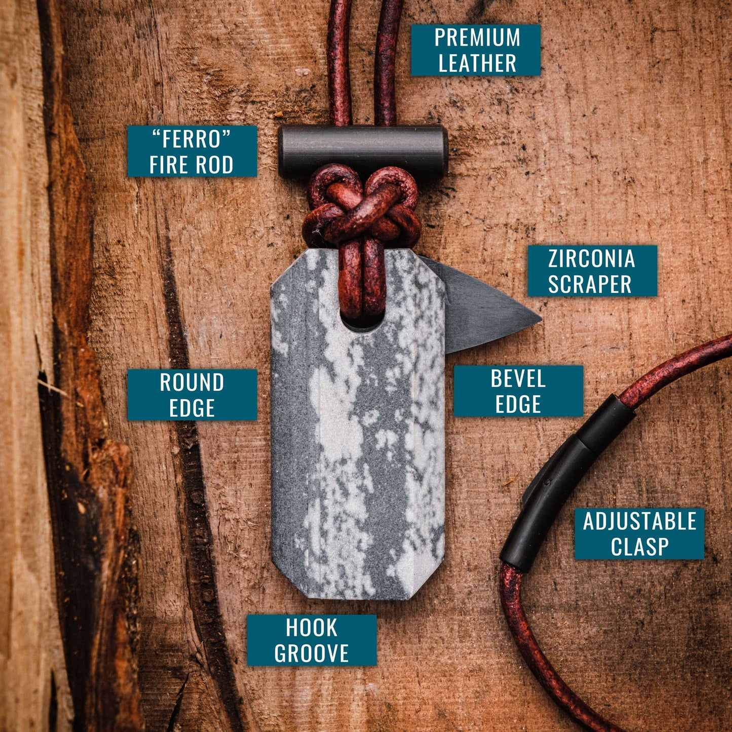 Wazoo Viking Spark™ | Whetstone Sharpener & Fire Starter Necklace | MADE IN USA!