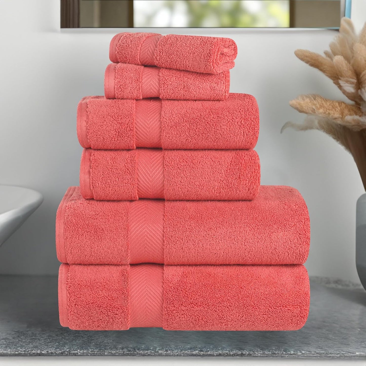 Superior Zero Twist | 100% Cotton Bathroom Towels Set - Super Soft & Absorbent | 6-Piece Coral Collection