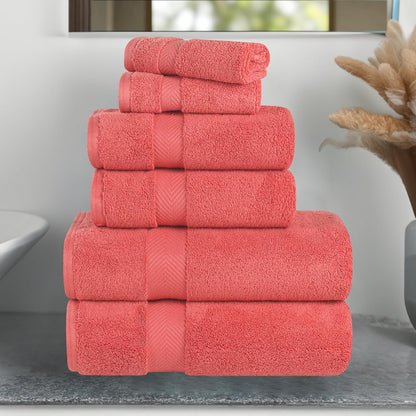 Superior Zero Twist | 100% Cotton Bathroom Towels Set - Super Soft & Absorbent | 6-Piece Coral Collection