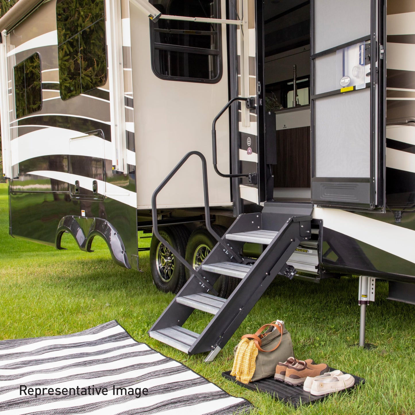 Lippert-733932 Solid Step Double Step for RV and Travel Trailer Entry Doorway , Black, 30-inch