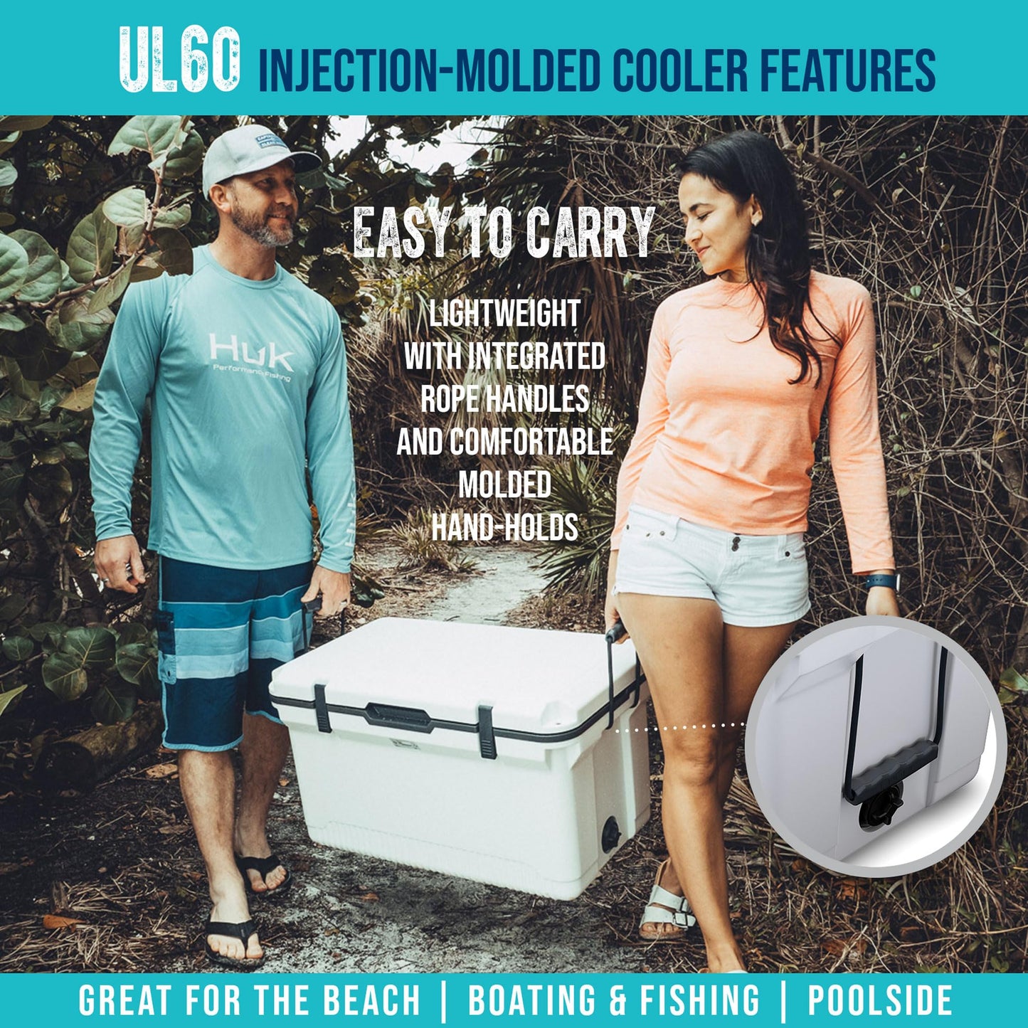 ENGEL 60 QT Ultra-Light Injection Molded Cooler - Ice Chest Keeps Ice up to 7 Days - Large Cooler Includes Wire Basket, Divider and Built-in Bottle Opener - Blue with Dark Grey Interior (Blue)