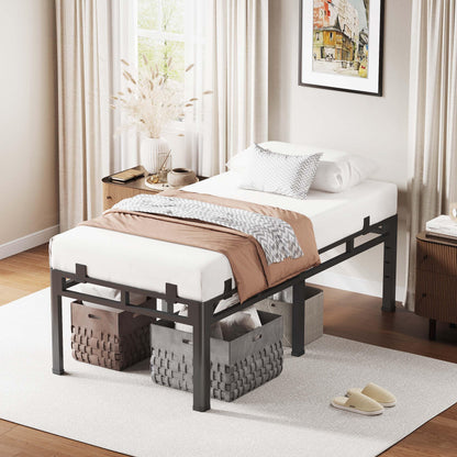 ROIL 16 Inch Twin Size Bed Frame, Double Layer Metal Bed Frame with Round Corner Legs, 4000LBS Bed Frame & Box Spring 2 in 1 Platform with Headboard Holes Mattress Baffles, Noise-Free Easy Assembly