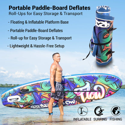 SereneLife Inflatable Stand Up Paddle Board - Wide Stable Design, Non-Slip Deck for Adults & Youth with Premium Paddle Board Accessories: Carry Bag, Dual Action Pump, Paddle, Ankle Leash - 10'6"