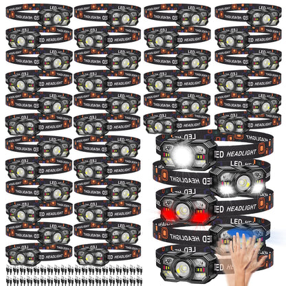 KunHe 40 Pack Headlamp Flashlight Head Lamps led Rechargeable Headlight Motion Sensor Head Lamp 10 Mode for Outdoor Camping Gear Hiking Fishing Running Cycling Headlight Emergency Lights for Home