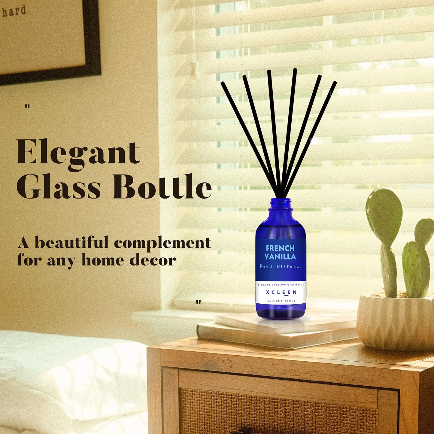 Xcleen Reed Diffuser Set with Sticks 3.7 Oz, Vanilla, Coconut & Milk Scented Fragrance Oil Diffuser for Home Bedroom & Kitchen, Long-Lasting Room Air Freshener, Mind & Body Aromatherapy, Gift Idea