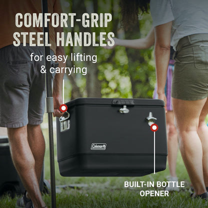 Coleman Reunion Premium Insulated 54qt Steel Belted Cooler Leak-Resistant Heavy-Duty Latch Handles Drain & Bottle Opener Perfect for Camping Tailgating Beach Picnic & More