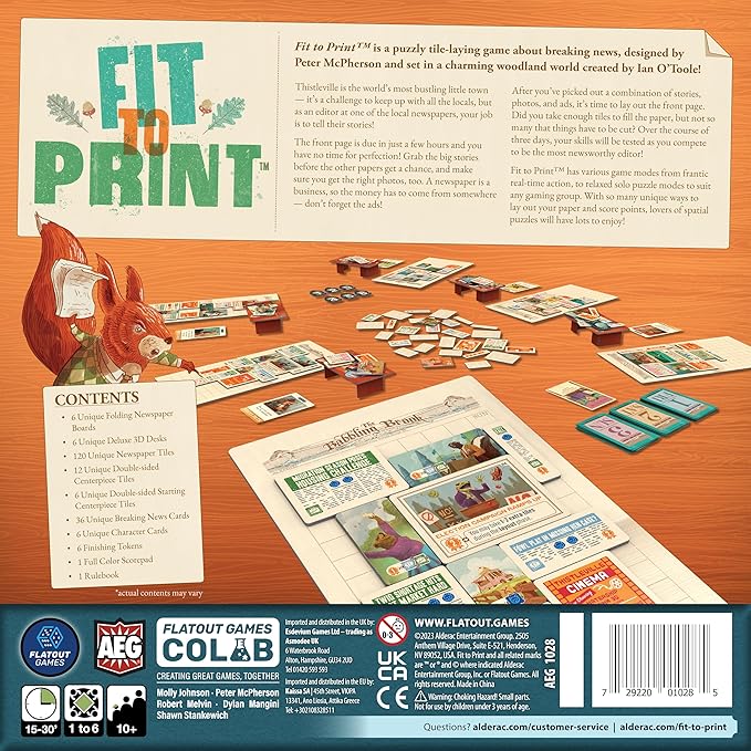AEG &amp Flatout Games | Fit to Print | Build your Newspaper! | From the Creators of Cascadia | Easy to Learn | Quick to Play | Ages 10+ | For 1-6 Players Cream
