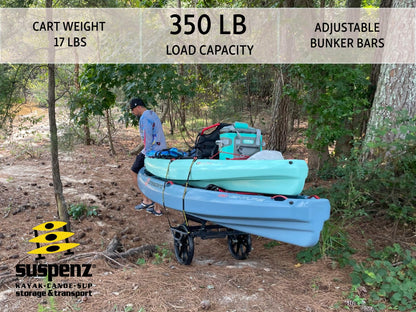 Suspenz Kayak Canoe Transport Cart, All-Terrain Super Duty Trolley Carrier with No-Flat Airless Wheels and Kickstand, 350 lb Load Capacity, Black (22-9908)