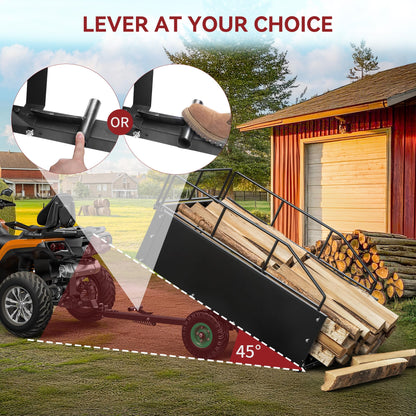 YITAMOTOR ATV Dump Trailer, Heavy Duty Tow Behind Dump Cart, Capacity 750lbs, 15 Cu.Ft., Yard Garden Utility Trailer for Pull Behind Lawn Mower Tractor, Alloy Steel Shelf & Extra 5" Height Guardrail