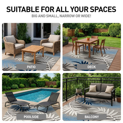 Rugshop Indoor/Outdoor Palm Leaf Area Rug, Non-Shedding Easy-Care Design for Backyard, Deck and Outdoor Lounge, Blue, 7'10" x 10'