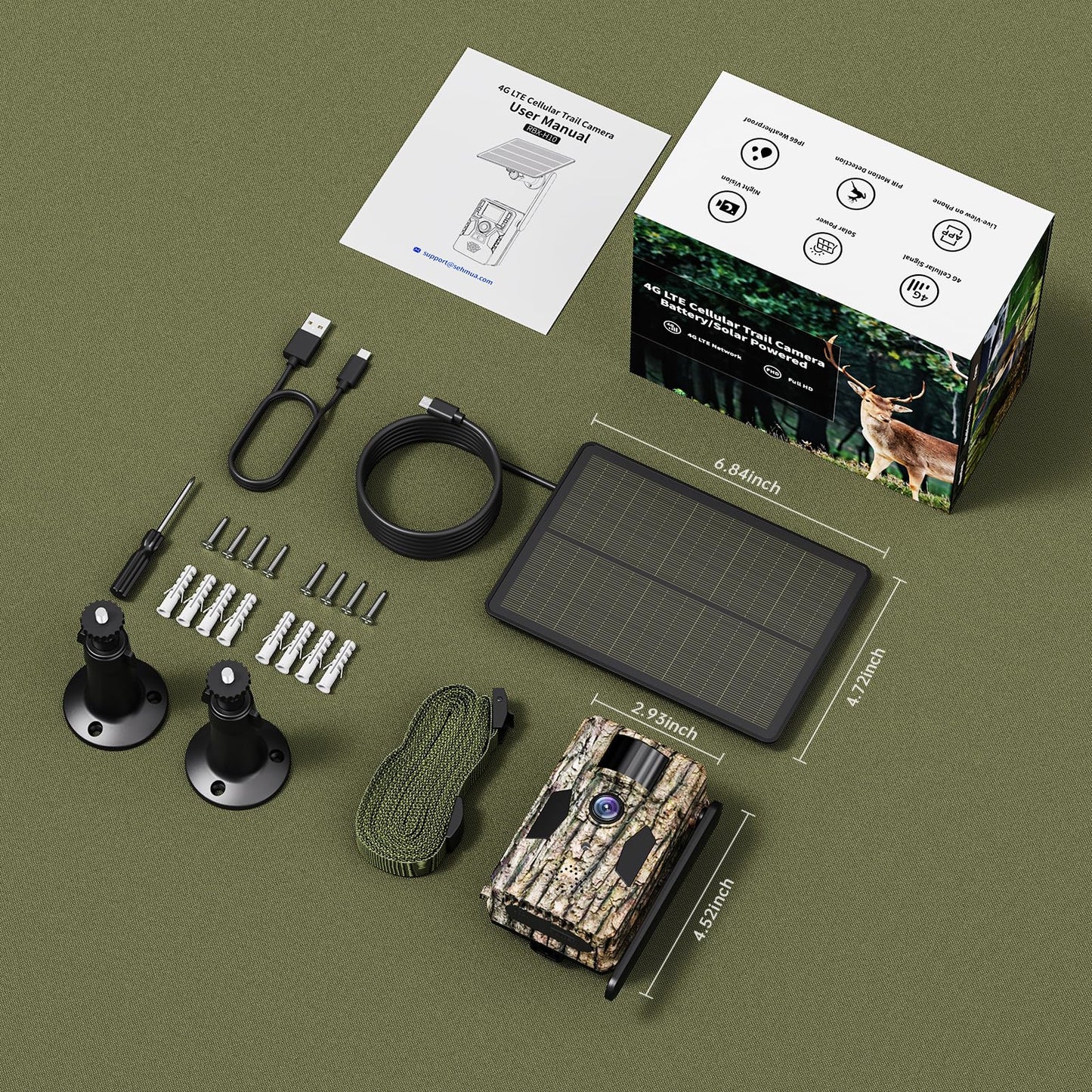 SEHMUA 3rd Cellular Trail Cameras with 2K Live Streaming, 4G LTE Unlimited Data Plan Built-in SIM Card, 4W Solar Powered Game Cam, 48MP Photo, No Glow Flash