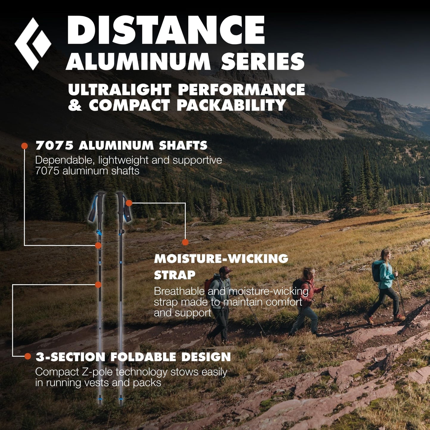 BLACK DIAMOND Distance FLZ Trekking Poles (Pair) | Aluminum Adjustable Z-Pole Design | FlickLock | Lightweight Poles for Hiking & Trail Running | Pewter | 125 cm