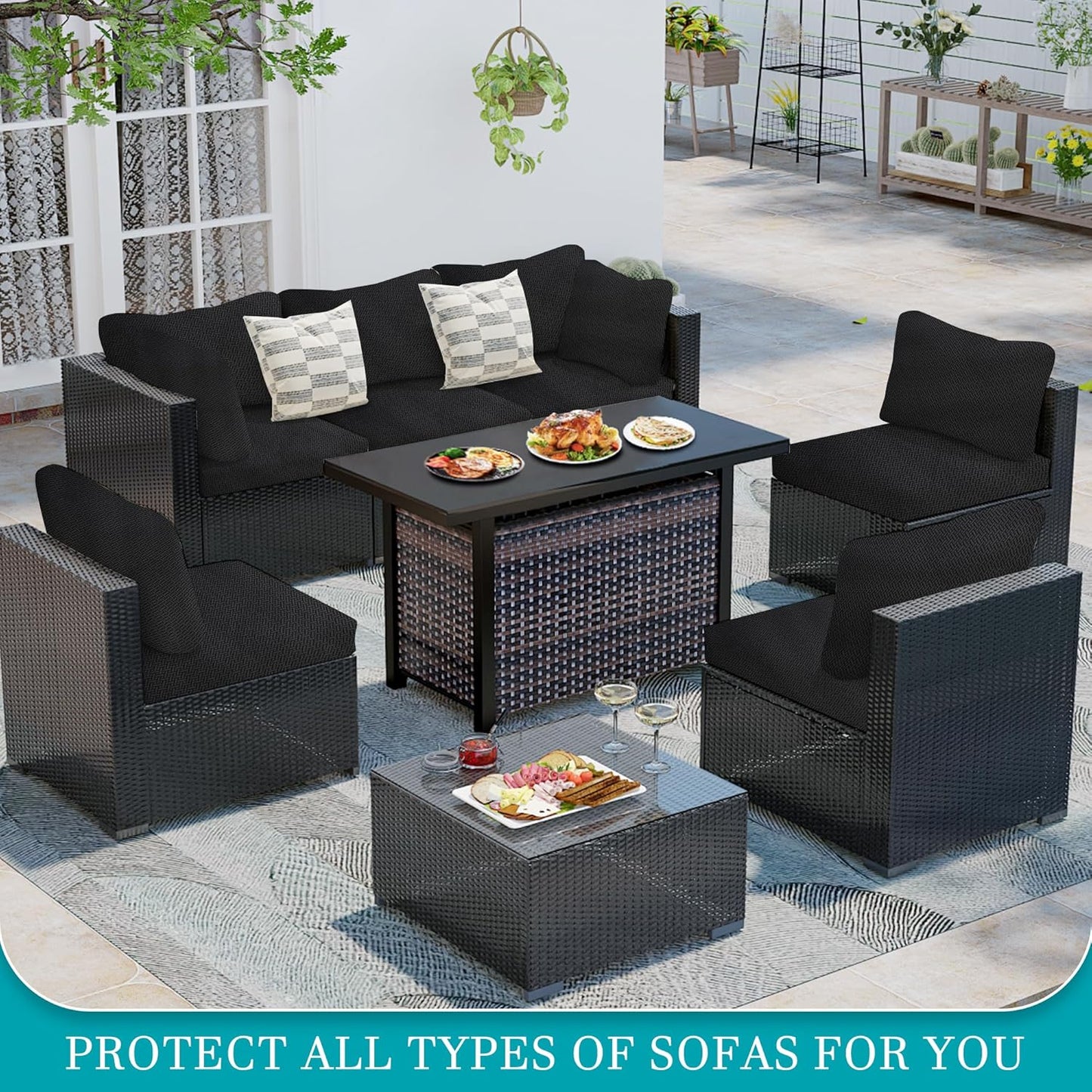 Skiennix 12-Pack Stretch Patio Cushion Covers - Washable Outdoor Sofa Slipcovers | Black