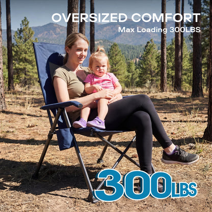 ARURU Reclining Camping Chair for Adults Heavy Duty, Folding Recliner Lawn Chairs with 6-Positions Adjustable High Back, Portable Patio Lounge Chairs for Outdoor Poolside Sports Beach